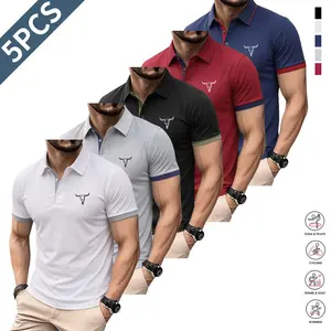 Men's 5-Pack Premium Short-Sleeve Polo Shirts - Menswear Top, Menswear, Men’s Clothes, Well-Fitting, Breathable, Stylish Summer Wear, Comfortable for Business, Casual, Ideal Gifts