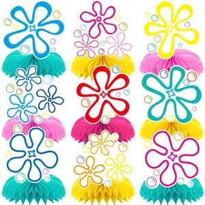 9 Pcs Bikini Flower Bubble Honeycomb Centerpieces Decorations Birthday Party Decorations Yellow Cartoon Table Toppers Decor for Gender Reveal Birthday Baby Shower Decorations Birthday Party Supplies