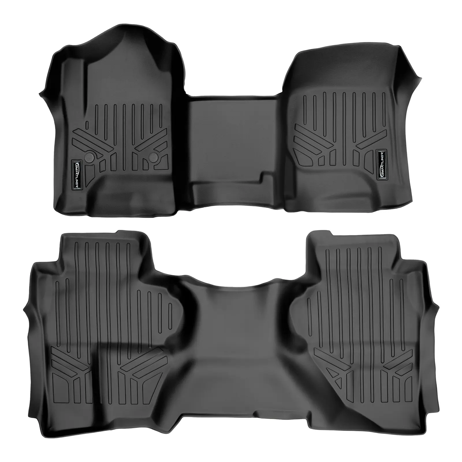 SMARTLINER 2 Rows Custom Fit Floor Liners Compatible with 2014 - 2018 Chevrolet Silverado 1500 Double Cab (Gasoline | Carpet | 1st Row Over The Hump Coverage | 1st Row Bench Seats | Not 4x4 Shifters | No E-Assist Models)