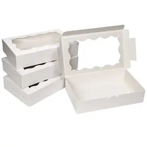 Cookie Boxes with Window 7x4.9.x1.5 Inch Bakery Treat Box Kraft Paper Cupcake Container with Tag Rope for Dessert Candy Donut Muffin Wedding Baby Shower Home