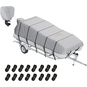 VEVOR Pontoon Boat Cover, 800D Heavy Duty Trailerable Pontoon Cover, 19-20ft Waterproof Marine Grade Oxford UV Resistant Cover, with Motor Cover, 16 Adjustable Tie Down Straps, GreyVEVOR Super Brand Day