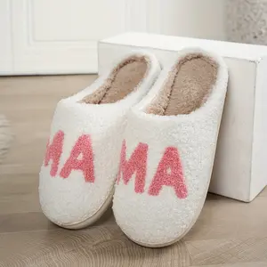 Velvet Fleece Lined Warm Mama Plush Slippers for Women - Non-Slip TPR Sole, Hand Washable, All-Season Cozy Bedroom House Shoes, Casual Comfort, Yangzhou-Origin  White Girl head combo