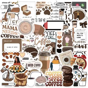 50 Sheets Style Coffee Lover Graffiti Stickers, Waterproof Creative Cup Desk Decor, Printed Stickers for Unique Aesthetic, PVC Waterproof Stickers