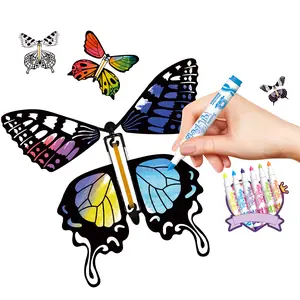 24 Pack Flying Butterfly Craft Kit with 12 Wind Up Butterflies and 12 Color Pens - DIY Toys for Kids' Parties School Activities and Parent-Child Fun