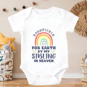 Rainbow For Earth By My Sibling In Heaven Print Baby Onesie Casual Crew Neck Romper 100% Pure Cotton Anti - pilling property Ultra-Soft Cotton Soft Comfortable Casual