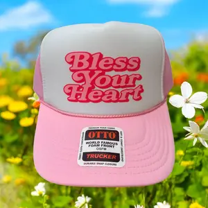 BLESS YOUR HEART - UNISEX LIGHT PINK AND WHITE TRUCKER HAT