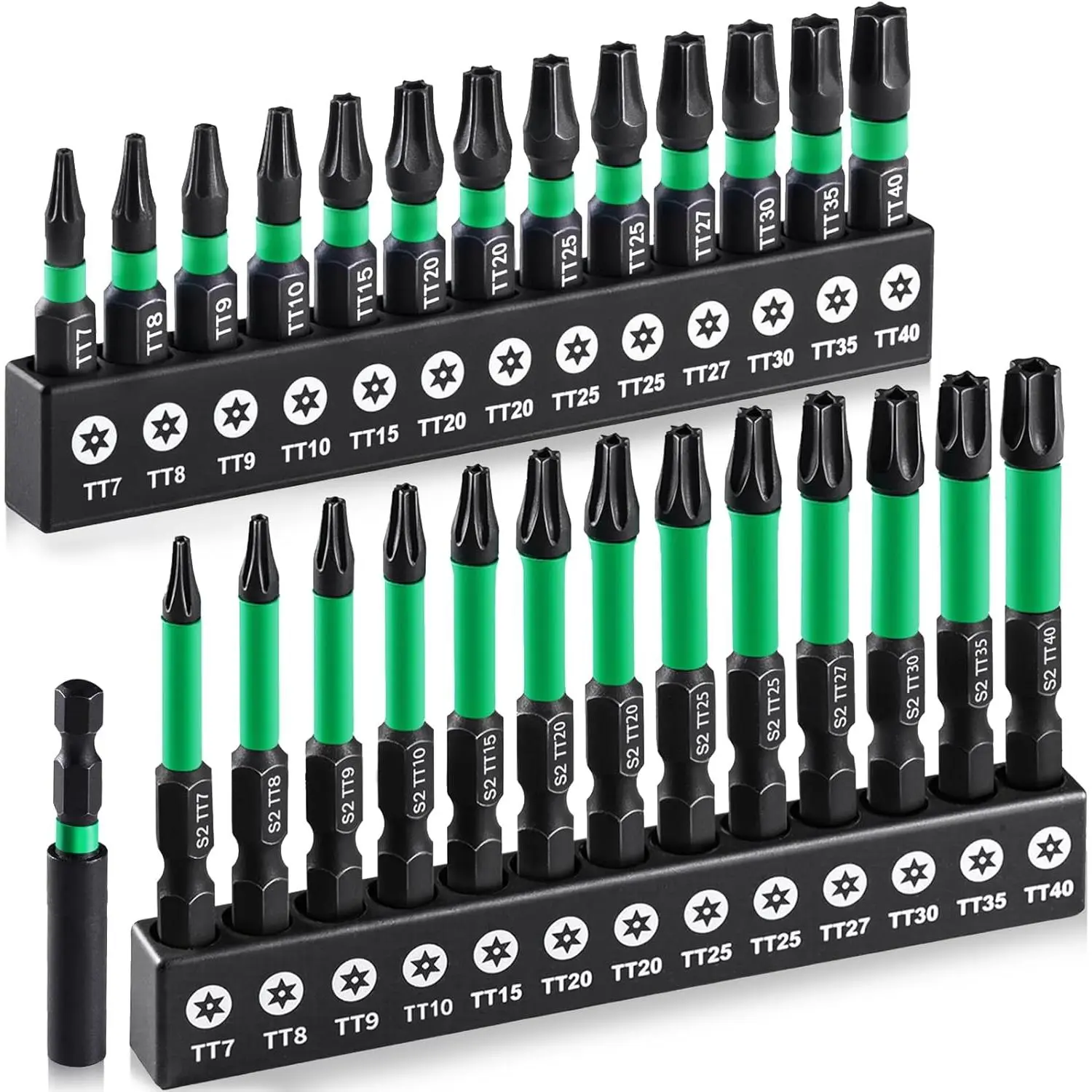 27 count Impact Torx Bit Set (TT7-TT40), S2 Steel  with Tamper Proof &   Bits, 1"&2" Long CNC Machined Torx Set with Compact Storage Case