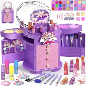 X-CPA05  Kids Makeup Set for Girls, 63 Pcs Washable Non-Toxic Real Cosmetic Toddler Makeup Kit, Unicorn Princess Play Makeup Toys Birthday Gifts, Dress up Time Girl Toys for 3 4 5 6 7 8 9 10 11 12