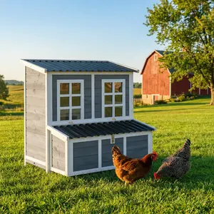 Wooden Chicken Coop for 4-6 Chickens - Pet & Farm Poultry Cage with Nesting Box, Pull-Out Tray, Waterproof Roof, Suitable for Rabbits