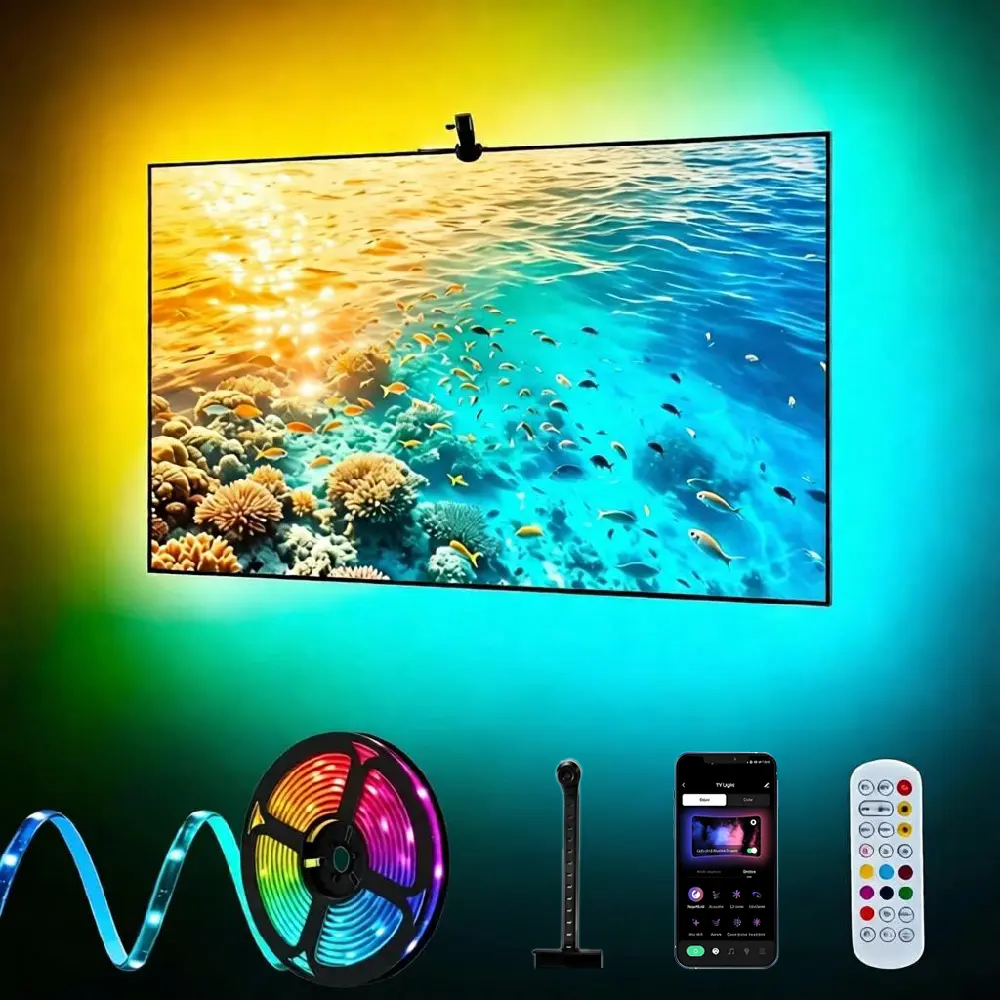 RGBIC LED TV Backlight Strip (9.8ft/16.4ft), Color-Sync Immersive Lighting, App Control, Music Visualizer, Customizable Scene Modes, for Home Theater, Gaming Room, Living Room Ambient Decor