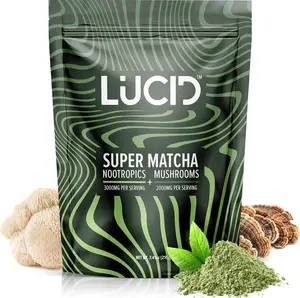 Lucid Superfood Organic Mushroom Matcha with Nootropics - Lion's Mane, Tremella, Cordyceps & Turkey Tail - Instant Mushroom Matcha Focus Brain Health - Alpha GPC, L-Theanine, Ginko Biloba - USA Made Healthcare Dietary