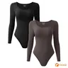 OQQ-Nine cents Women's 2 Piece Bodysuits Sexy Ribbed One Piece Long Sleeve Crew Neck Tops Bodysuits Soft Stretchy Womenswear Underwear