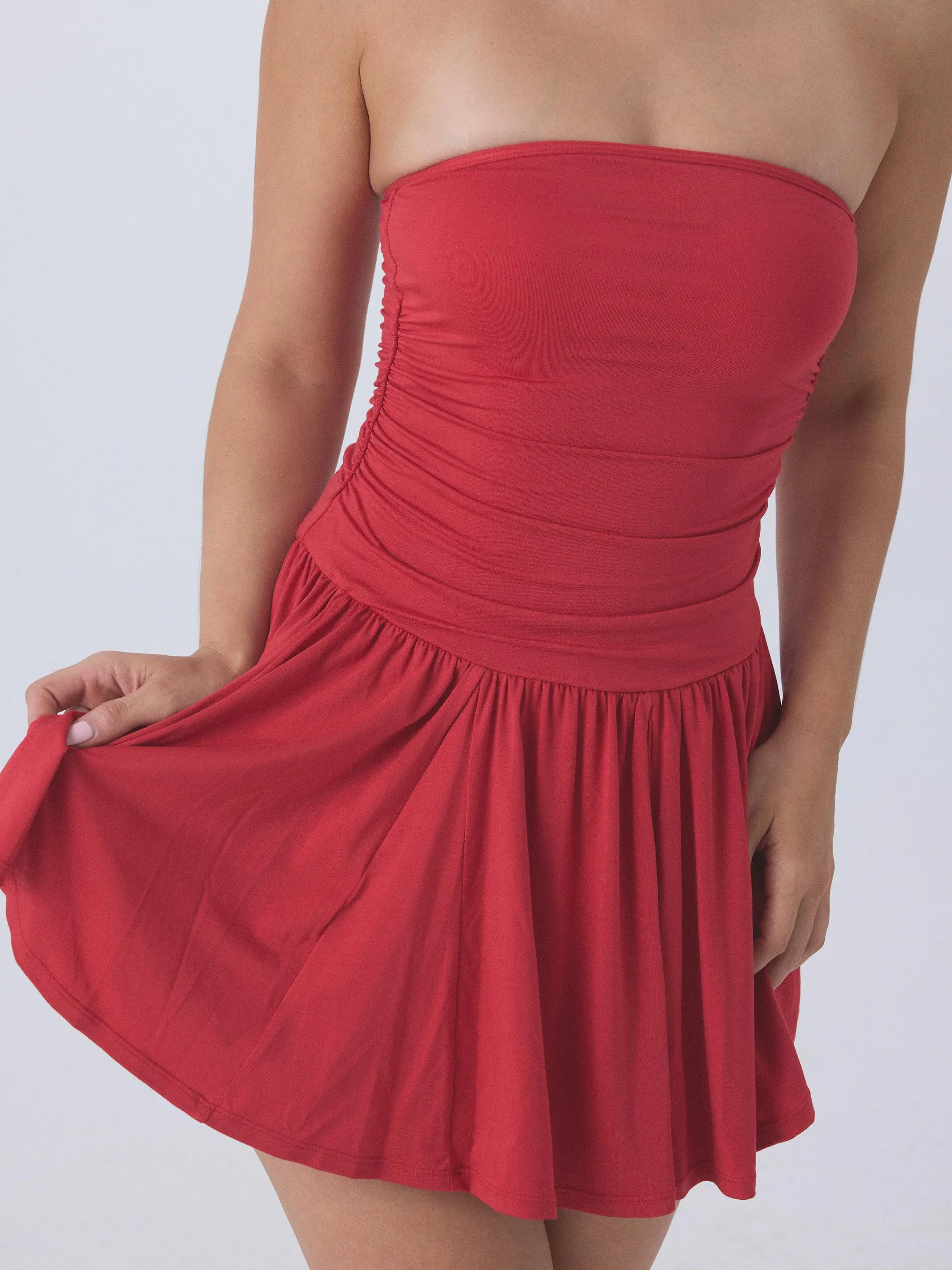 knee length dresses for ladies Drop Waist Braless Mini Dress Red / S