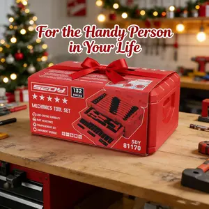Premium 132-Piece Mechanics Tool Set, SAE/Metric 1/4" & 3/8" Drive Socket Set, Ratcheting Wrenches, Extensions & Adapters, Quick-Release Ratchet, Professional Auto Repair Tool Kit with Storage Case, Christmas Gift#Summervibes