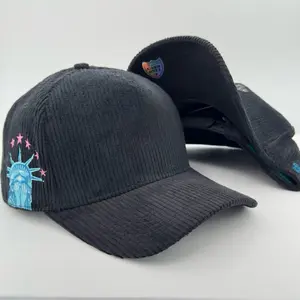 Diamond Elegant NY Semi-Curved Cap with Statue of Liberty Embroidery and Corduroy Texture