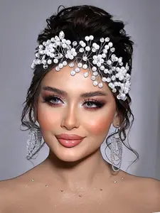 Faux Pearl & Rhinestone Decorated Bridal Headband, Elegant Bridal Headwear for Wedding & Bridal Party & Formal Occasions, Fashion Hair Accessories for Women