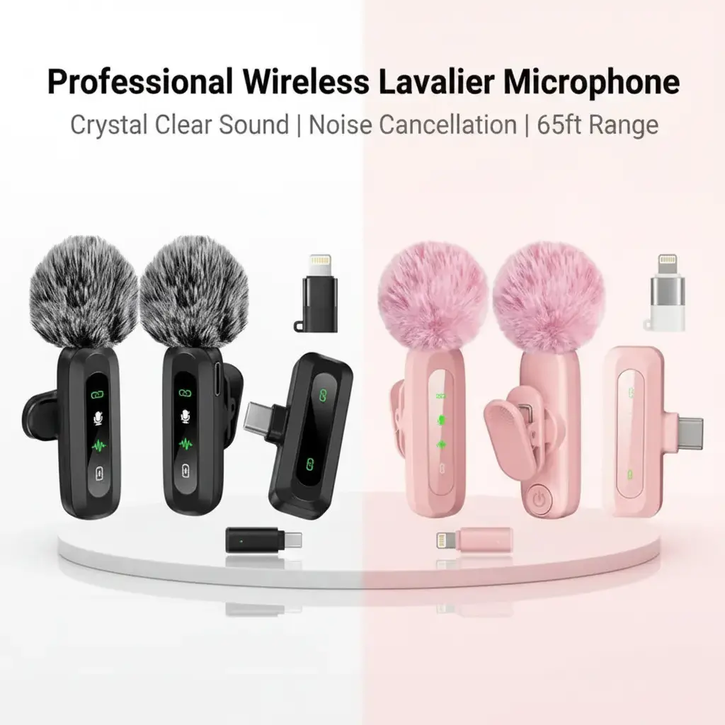 BrawRing Professional Wireless Lavalier Microphone - Rechargeable Lapel Mic with Lightning, Built-in Li-ion Battery, Multi-Device Compatibility, Manufacturer Warranty for iPhone, Android, Cameras
