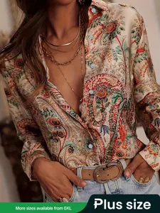 Women's All Over Print Blouse, Casual Long Sleeve Button Cardigan Top, Perfect for Daily Wear in All Seasons, Shirts