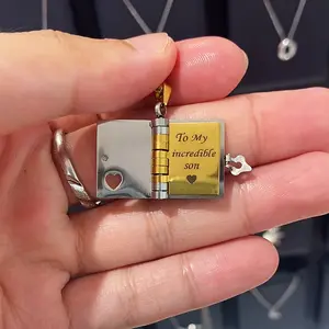 Best Son Ever Book Necklace - Birthday Gift, Birthday Memorial Gifts Jewelry Love A Letter for Son, My Champion Book Necklace for Son