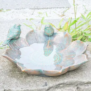 Bird Baths for Outdoors, Antique Outdoor Garden Bird Bath  Birdbath Bowl with  Bird Ornament for Outside Yard Table Decor