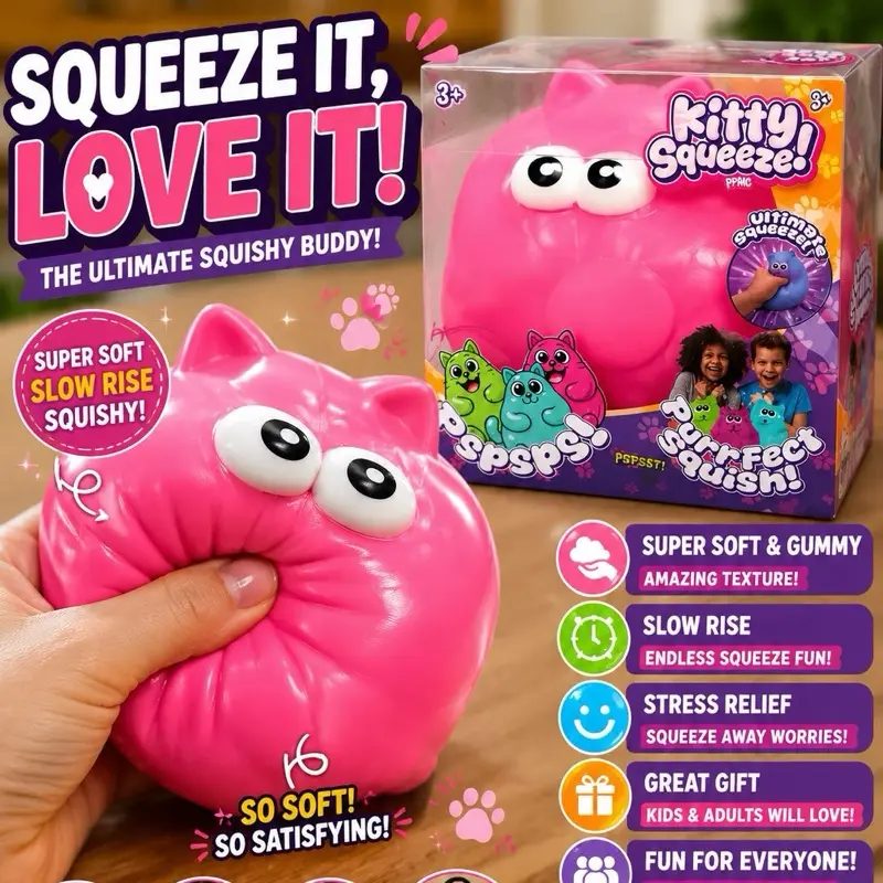 Kitty Squeeze Jumbo Slow Rise Squishy Cat | Ultra Soft Sensory Stress Toy cute fidget
