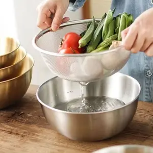 Food grade stainless steel kitchen washing vegetable basket drain basin net basket filter fruit basket household rice washing basket rice sieve Kitchen Strainer Utensils