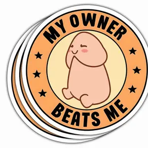 My Owner Beats Me Adult Humor Sticker, Beats Vinyl Sticker for Laptop, Bottle, Phone, Car, Window, Helmet GHM, Bumper Sticker, Windshield Sticker