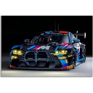Supercar Racing Wall Art Canvas Print Featuring the M4 GT3 EVO – A Framed or Frameless Decorative Piece Suitable for Adding a Dynamic Accent to Kitchen, Living Room, or Office Walls, and Designed as a Thematic Gift for Automotive Enthusiasts.