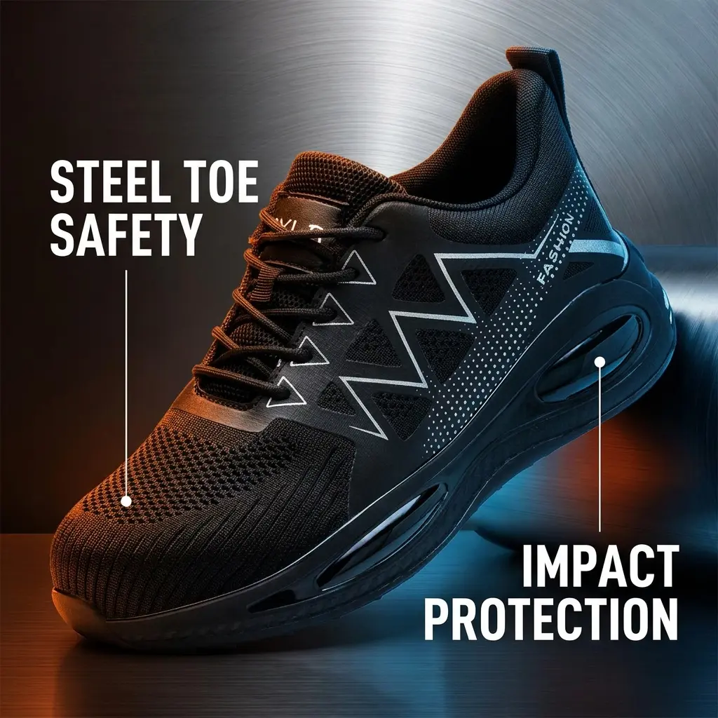Men's Gradient Mid-Cut Safety Work Shoes Anti-Impact Puncture-Resistant  Blue Steel Toe Non-Slip Sole Breathable Rotatory Lace-Free Casual Hiking Shoes for Kitchen Outdoor Construction &Blue-Collar Workers  non slip shoes for work Steel Toe Shoes Footwear