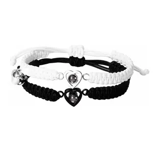 OIDEA Photo Projection Couples Bracelet - Personalized Picture 100 Languages I Love You Heart Charm Adjustable Cord Wristband Gift summerwins