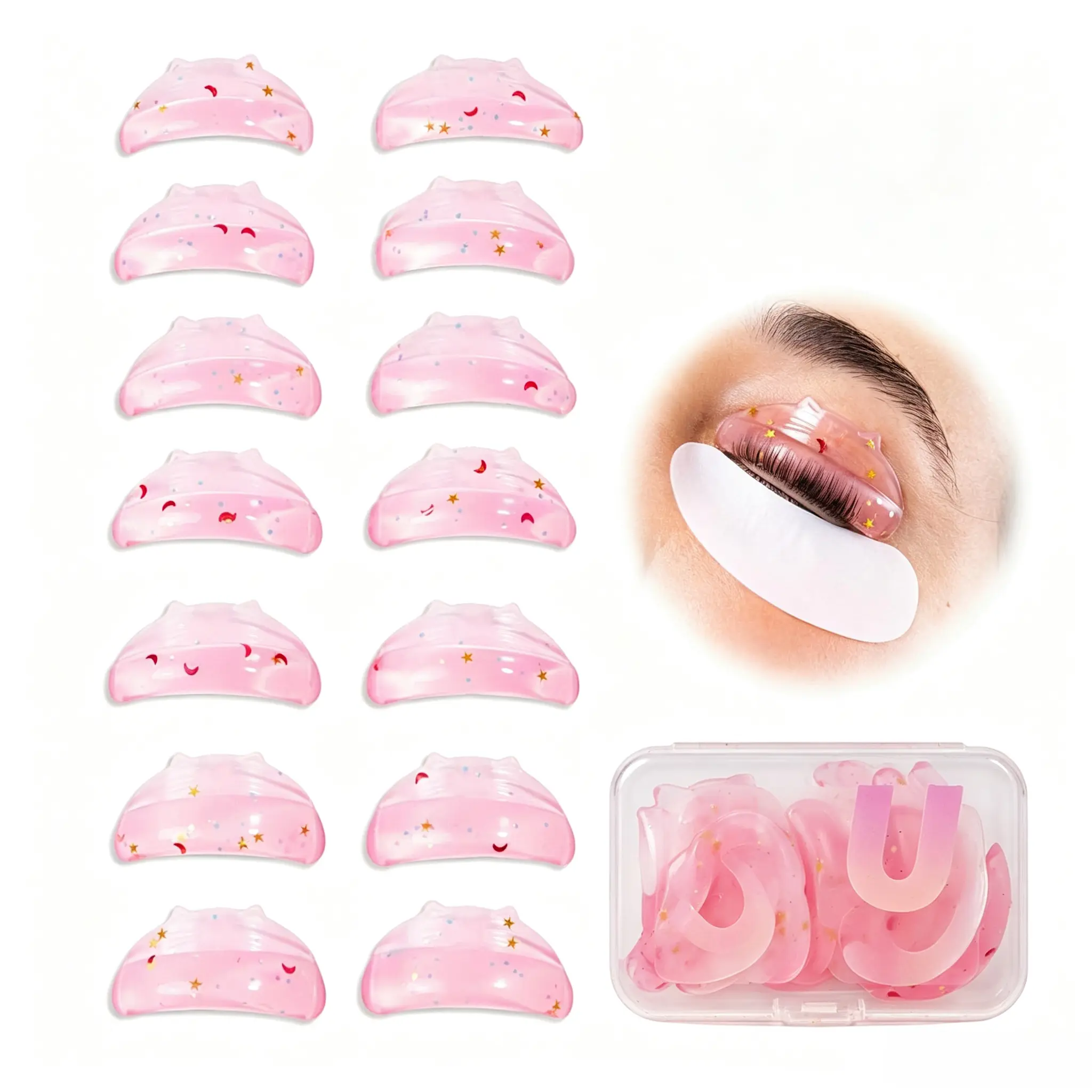 14 Pcs 7 Sizes Reusable Silicone Lash Lift Shields, Lash Lifting Rods Pads for Eyelash Perm & Lamination, Eyelash Curling Stretching Tools