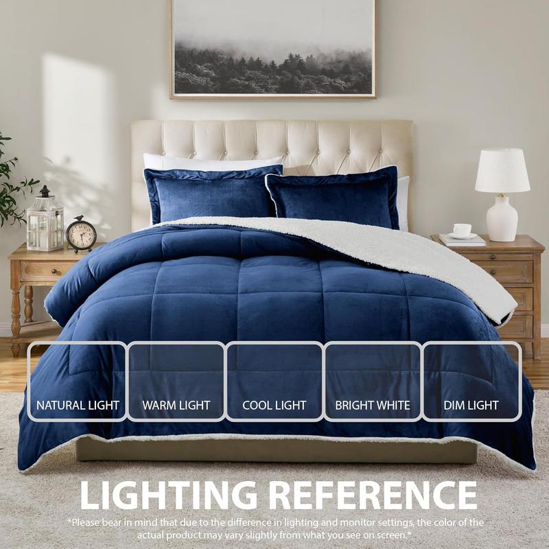 ORHOPUI Thick Winter Blanket in Navy Blue Warm Fleece Luxury Bed Cover with 2 Pillows Fluffy Throw for Cozy Nights Christmas Deal adult woman Elegant Insulation