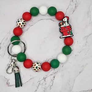 Dog and His Friend Christmas House Wristlet Keychain