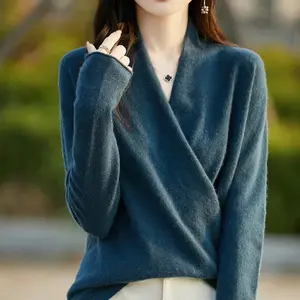 Women’s Knitted Cashmere Sweater, 100% Merino Wool, Thickened Loose Fit, Long Sleeves, Warm for Autumn and Winter, YYY2442