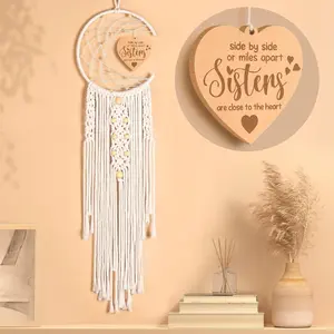 Sisters Gifts for Christmas from Sisters Brother, for Women Decoration Dream Catcher with Heart Pendant, Birthday Gift for Sister in Law, Soul Sisters, Boho Home Wall Decor