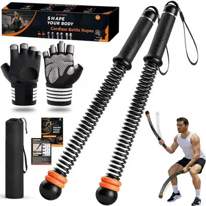 Cordless Battle Ropes Adjustable Trainer, Ropeless Weighted Portable Exercise Equipment for  Gym Workouts, Compact Arm Strength for Men Women, Heavy Flex Rope Stick Fitness