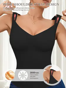 Women's Seamless Body Shaper Top, Ruched Tummy Control Waist Cinching Abdomen Slimming Shirt with Molded Cups, Simple Vest for Outer Wear