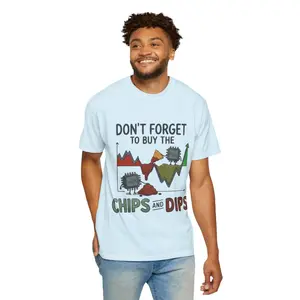 Men's Chips and Dips Humor T-Shirt - Stock Market Snack Theme, "Don't Forget to Buy The Chips and Dips" Graphic Tee