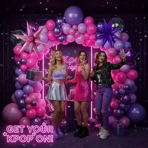kpop music hunter theme Birthday Decorations with Hot Pink Metallic Purple Balloon Garland Arch Kit & Star Disco foil Balloons for Girls fans Birthday Party grad Prom Decorations