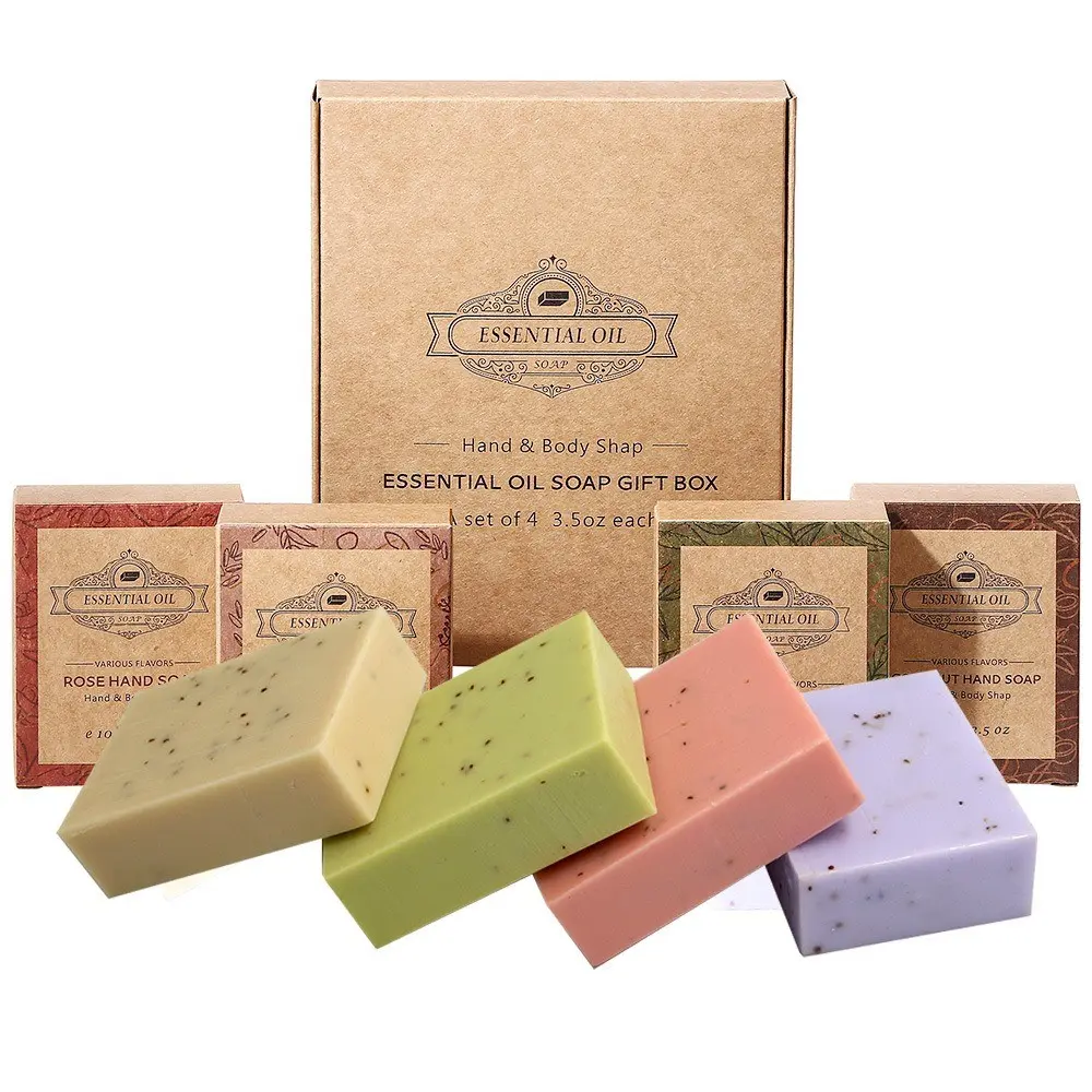 Gift Box Set of Four Soaps, Natural Bar Soap, Body Hand & Face Cleansing, Moisturizing Nourishing Gentle Soap, Cleansing Herbal Soap, Calming Skin Care, Ideal for Daily Use, Cleanser, Moisturize