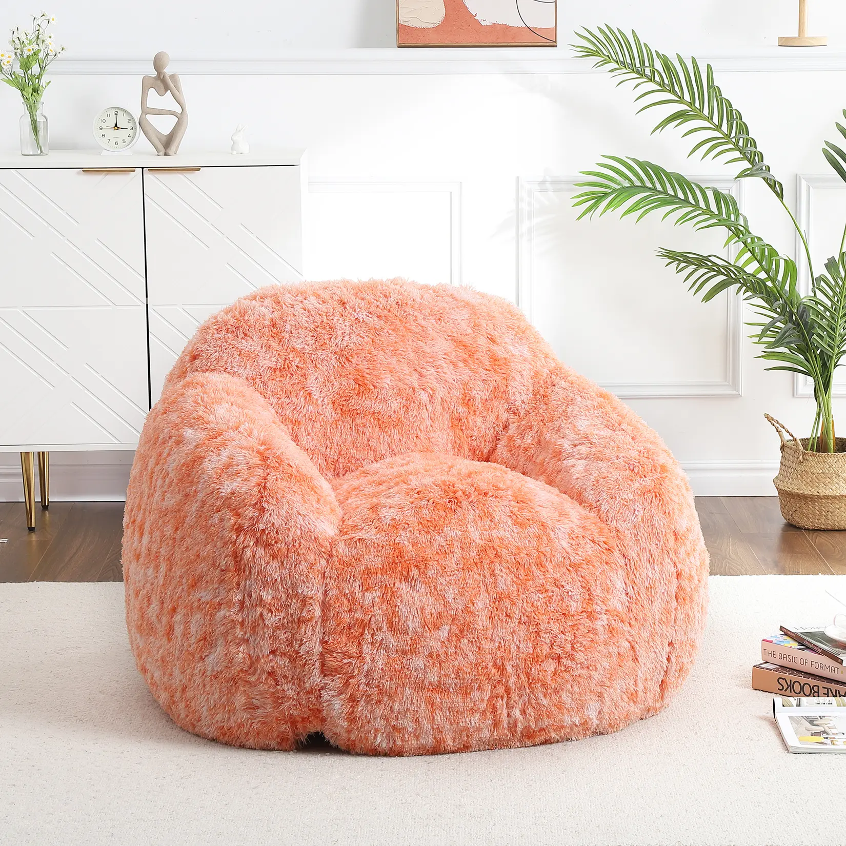 Ultra Soft Padded Faux Fur Bean Bag Chair for Adults – Foam-Filled Comfy Lounge Sofa with Armrest – Removable Washable Cover – Ideal for Bedroom, Living Room, Dorm, Reading, Gaming
