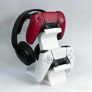 Ps5 & Xbox Controller Stand & Headphone Holder, 2 Game Controllers + 1 Earphone Storage Rack, Durable Plastic, Space-Saving