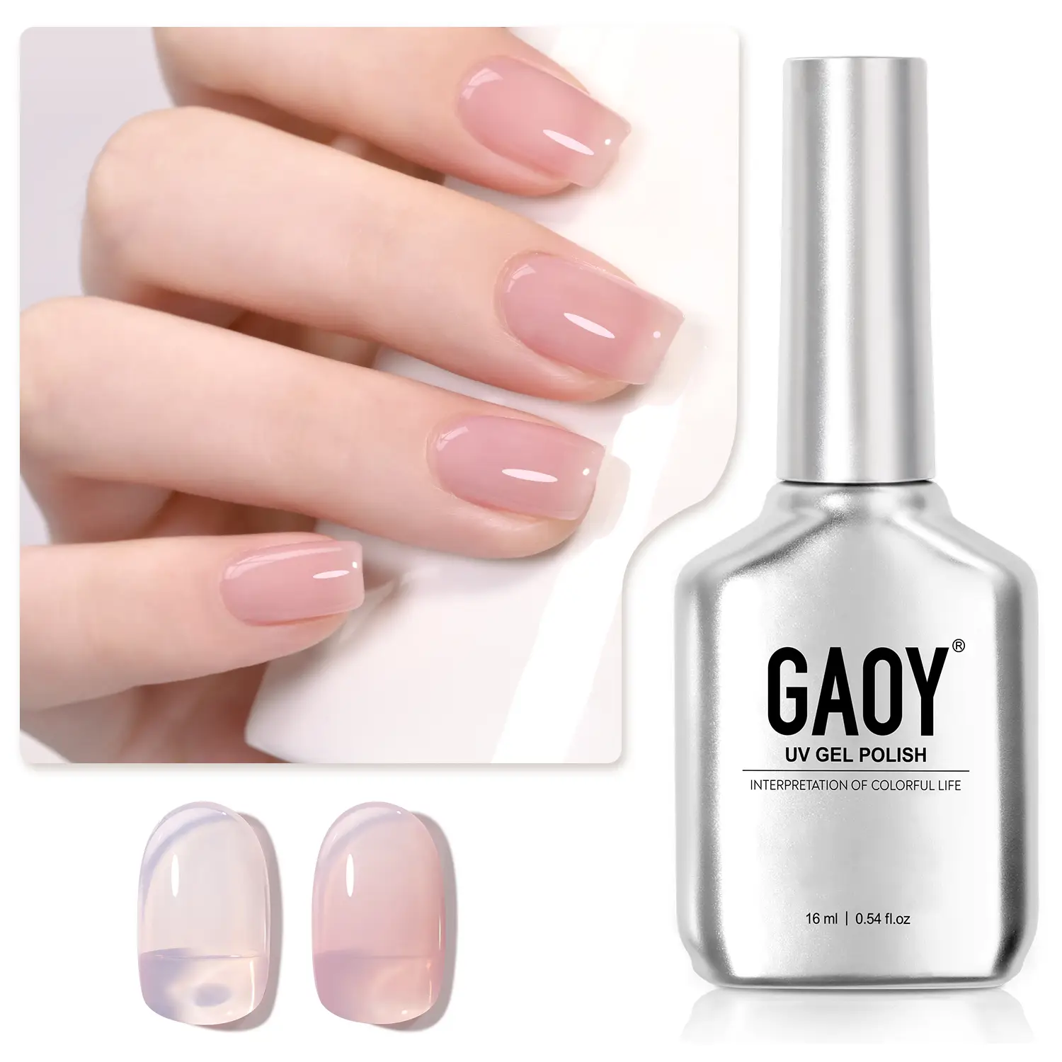 GAOY UV Gel Nail Polish, 16ml Jelly Nude Pink Translucent Soak Off Gel Polish, UV Light Cure for Nail Art DIY