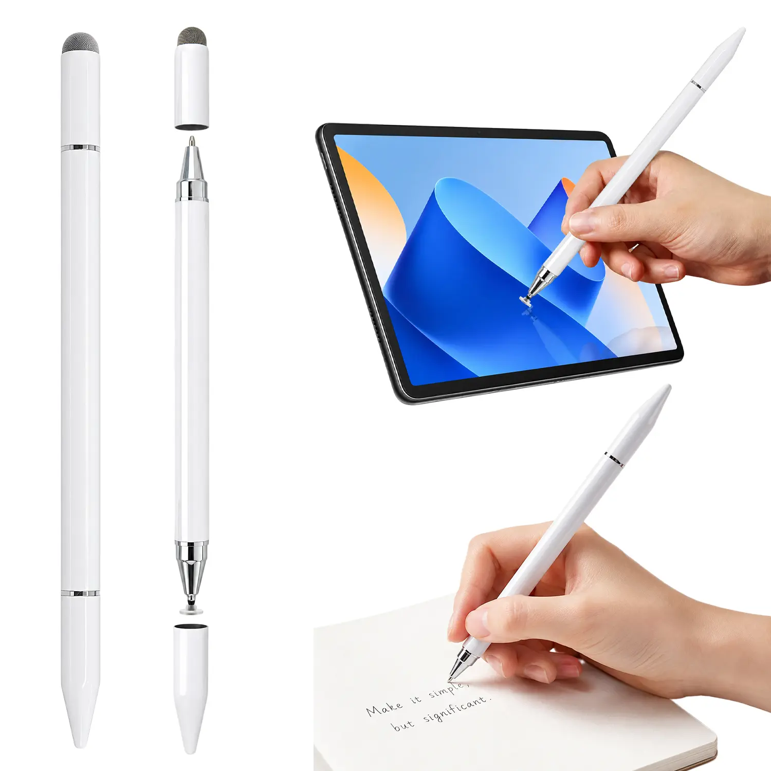 3-in-1 Universal Stylus Pen for Touch Screens, High Precision Disc Tip & Mesh Fiber Tip Capacitive Pen with Magnetic Cap, No Bluetooth Needed for Tablets, Smartphones, Laptops & School Accessories