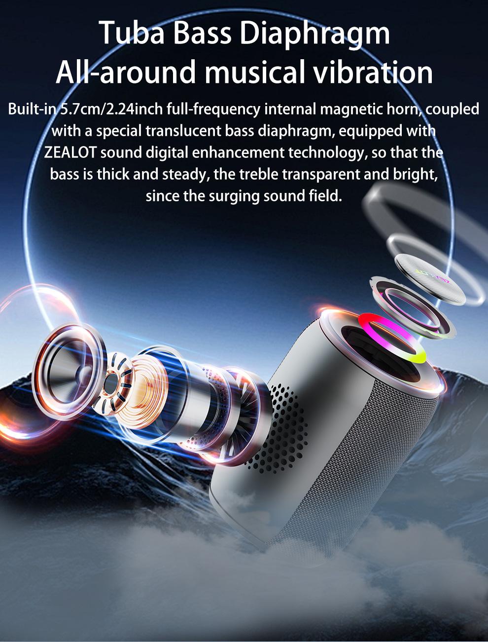 ZEALOTs S32 Pro Portable Wireless Speaker, 15W Long Standby Speaker with RGB Light Effect, Rechargeable Bluetooth-compatible Speaker for Home Outdoor Camping, Multifunctional Wireless Speaker, Outdoor Wireless Speakers