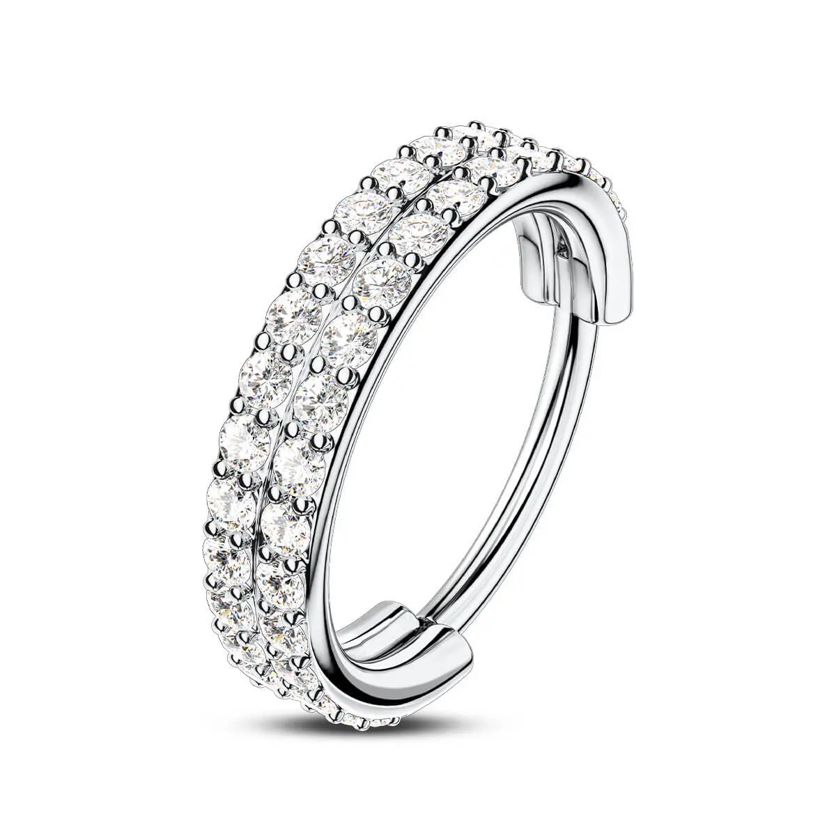 OUFER 20G Nose Ring Hoop, Double Row CZ Shimmering Hinged Segment Clicker in 316L Stainless Steel, Septum Piercing Jewelry for Women, Nose Rings Hoops