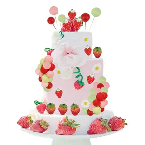 1Set Strawberry Cake Figures Decorations for Girls  Strawberry Theme Birthday Cake Cupcake Toppers Ball Dessert Picks Fruit Theme Birthday Party Baby Shower Celebration Photo Props