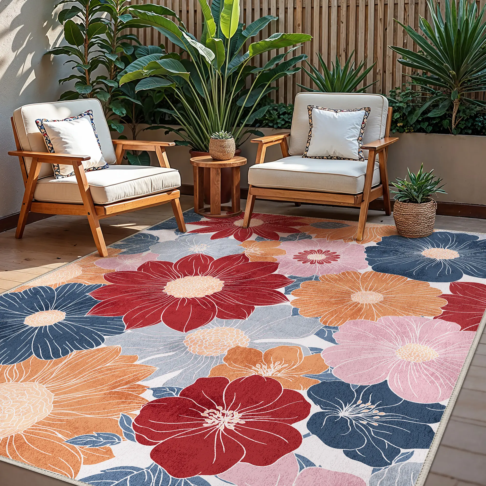 【Back to School】Washable Indoor Outdoor Lightweight Area Rug, Easy Cleaning Spill-Resistant Patio Rug Non Shedding, Leaf Outdoor Carpet for Living Roo