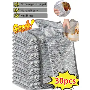 5/10/20/30pcs Metal Mesh Scrubbing Pads, Scratch-Free Steel Wool Dishcloths, Multi-Purpose Metal Wire Dish Cleaning Rags, Easy To Rinse, Reusable, Metal Wire Cleaning Cloths, Metal Wire Dish Washing Rags, Kitchen, Sink, Pots, Dishware And Utensils Washing
