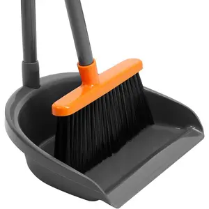 Long Handle Broom with Dustpan Combo Set for Office Home Kitchen Lobby Floor Cleaning Suitable for Indoor & Outdoor Sweeping